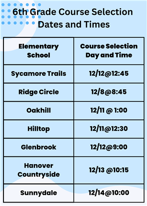 6th grade course selection times